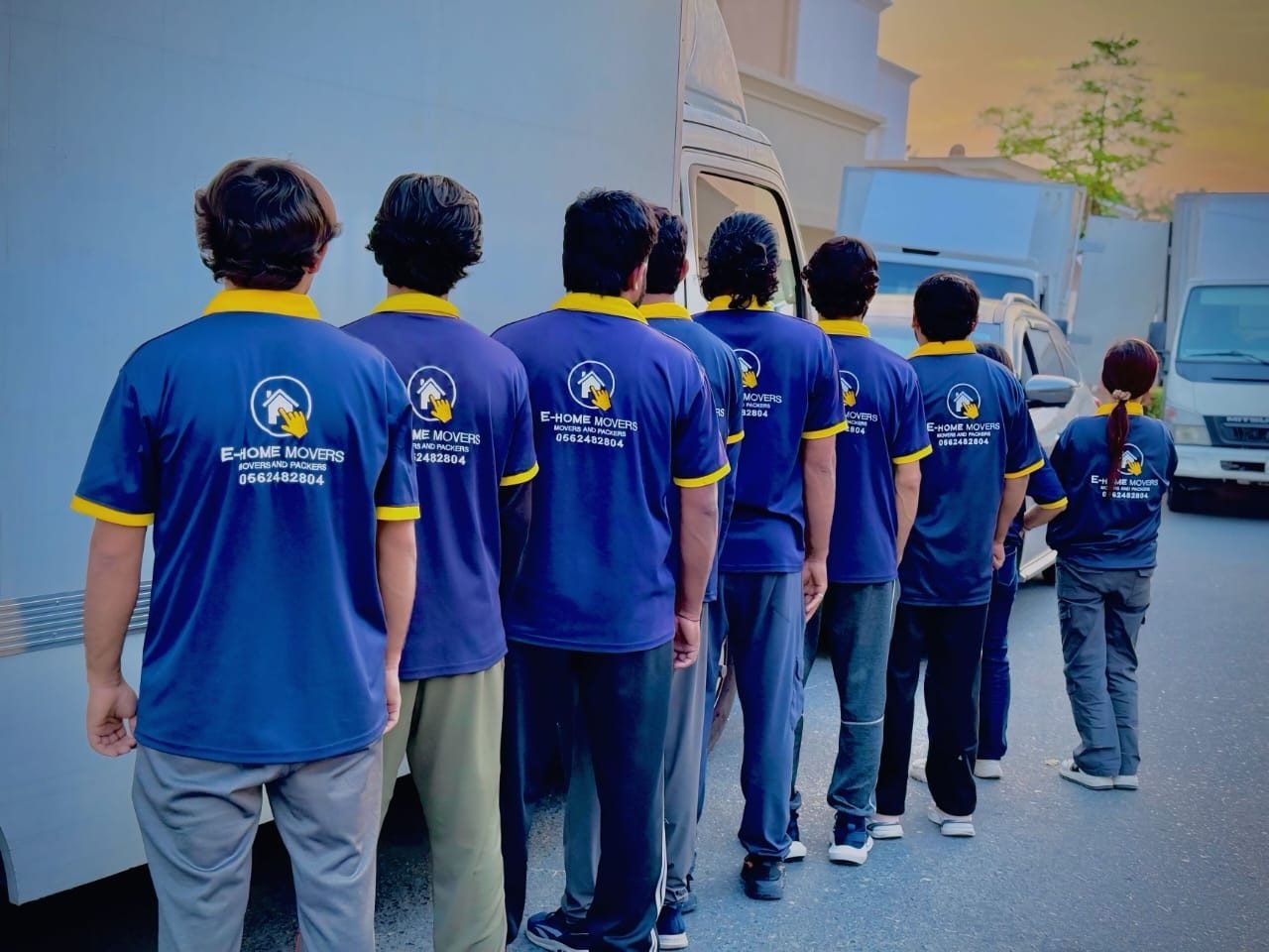 Villa movers in Dubai walking to the truck at the start of a villa move